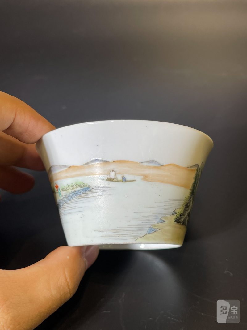 民国 粉彩山水纹马蹄杯 - 图6